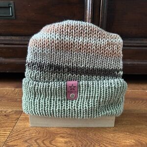 Women's Knit Beanie - Green and Brown
